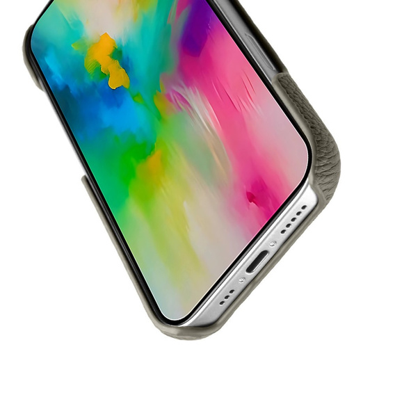 Puzdro MELKCO pre iPhone 16 Pro, kožené, sivé