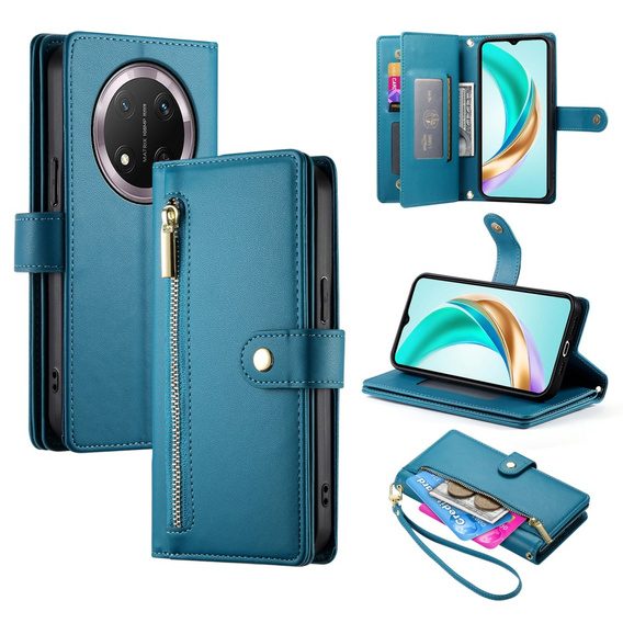 Klapkové puzdro pre Honor Magic 7 Lite, Wallet Zipper Pocket, modré