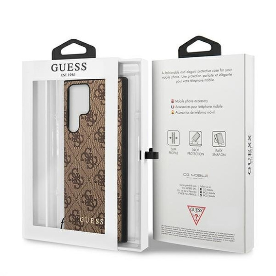 GUESS Obal na mobil pre Samsung Galaxy S22 Ultra, 4G Charms Collection Hardcase, hnedé