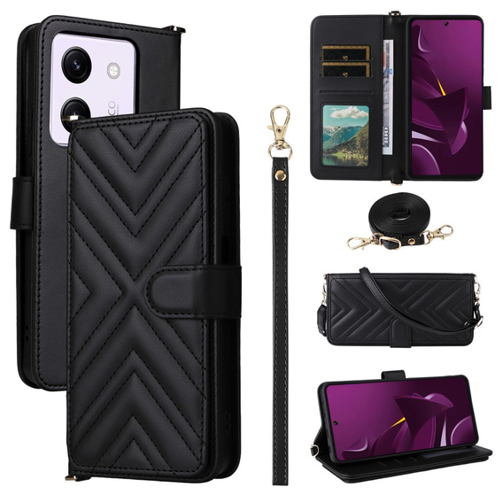 Puzdro s chlopňou pre Xiaomi Poco M7 Pro 5G, Crossbody Leather Wallet, čierne
