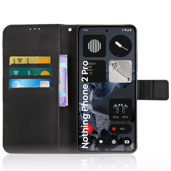 Klapkové puzdro pre CMF Nothing Phone 2 Pro, Crazy Horse Wallet, čierne