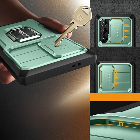 Puzdro pre Samsung Galaxy S24 Ultra, séria Tongate MECH so stojanom, svetlozelené
