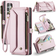 Puzdro CASEME pre Samsung Galaxy S25 Ultra, RFID Leather Wallet, s popruhom cez rameno, ružové