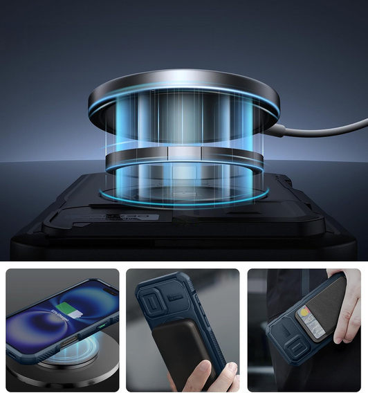 Obrnené puzdro pre iPhone 16, Dexnor CamProtect MagSafe, modré