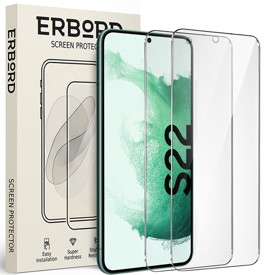 2x tvrdené sklo pre Samsung Galaxy S22, ERBORD 9H Hard Glass na displeji