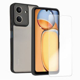 Obal na mobil pre Xiaomi Redmi 13C / Poco C65, Fusion Hybrid, transparentné / čierne + 9H sklo