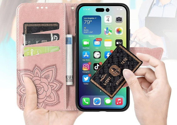 Klapkové puzdro pre Samsung Galaxy S24 FE, Butterfly, ružové rose gold