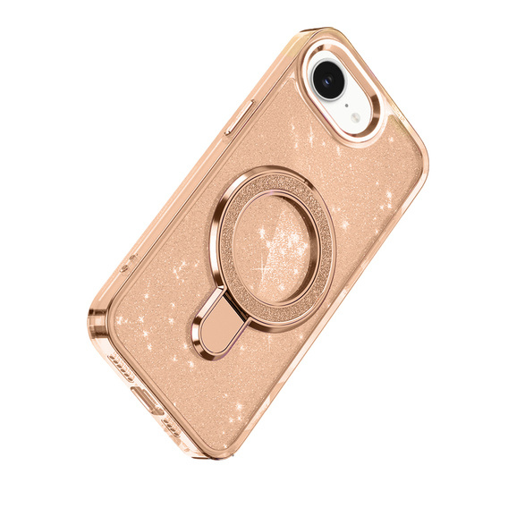 Puzdro iPhone 16e, Glittery Magnetic Kickstand, ružové rose gold