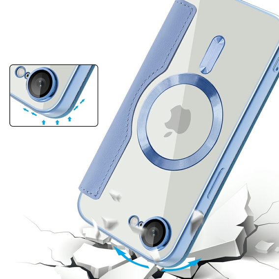 Klapkové puzdro pre iPhone 16E, RFID Wallet MagSafe CamShield, modré