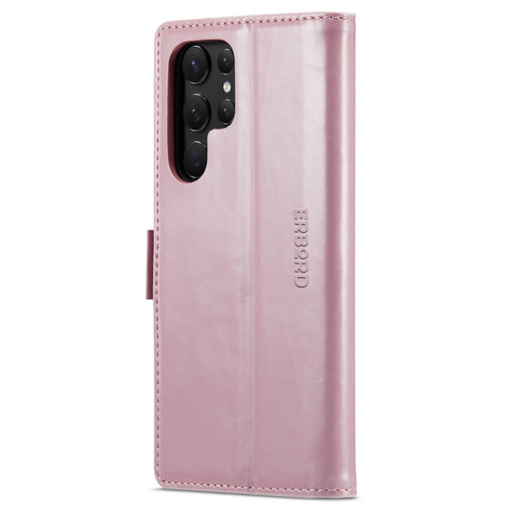 Klapkové puzdro pre Samsung Galaxy S23 Ultra, ERBORD Waxy Wallet, ružové