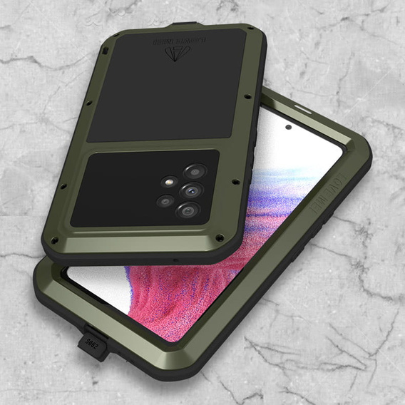 Love Mei Obal na mobil pre Samsung Galaxy A53 5G, armored with glass, zelený
