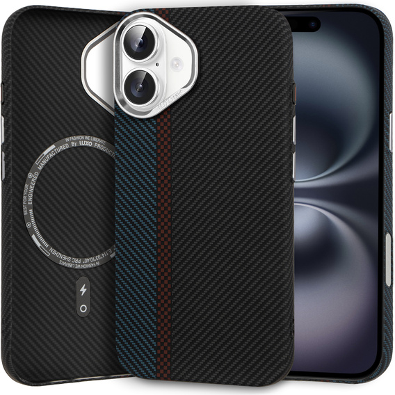 Puzdro pre iPhone 16, Carbon Fiber MagSafe, čierna / modrá