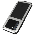 Love Mei Obal na mobil pre Samsung Galaxy S21 FE, armored with glass, strieborné