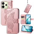 Klapkové puzdro pre Xiaomi Redmi Note 14 4G, Butterfly, ružové rose gold