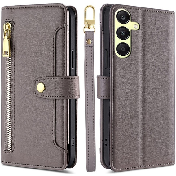 Klapkové puzdro pre Samsung Galaxy A25 5G, Wallet Zipper Pocket, sivé