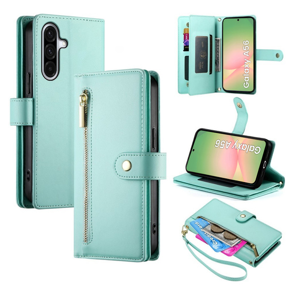Klapkové puzdro pre Samsung Galaxy A56 5G, Wallet Zipper Pocket, zelený