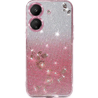 Puzdro pre Xiaomi Redmi 13C / Poco C65, Glitter Flower, ružové rose gold