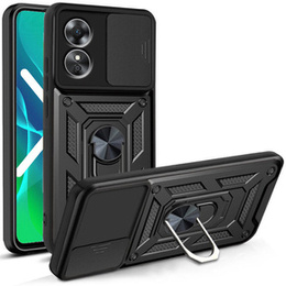 Pancierované puzdro pre Oppo A17, pancierovaný Slide Ring, čierne + 9H sklo