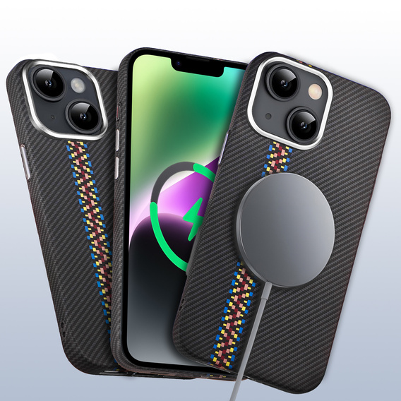 Puzdro pre iPhone 14, Carbon Fiber MagSafe, čierne