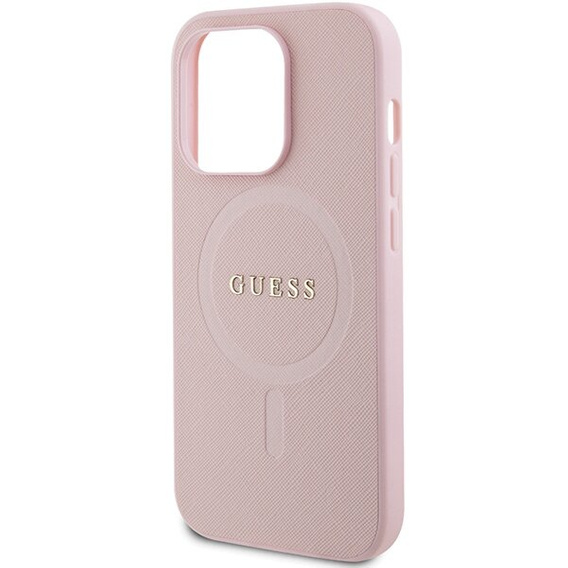 GUESS Obal na mobil pre iPhone 15 Pro Max, Saffiano MagSafe, ružové