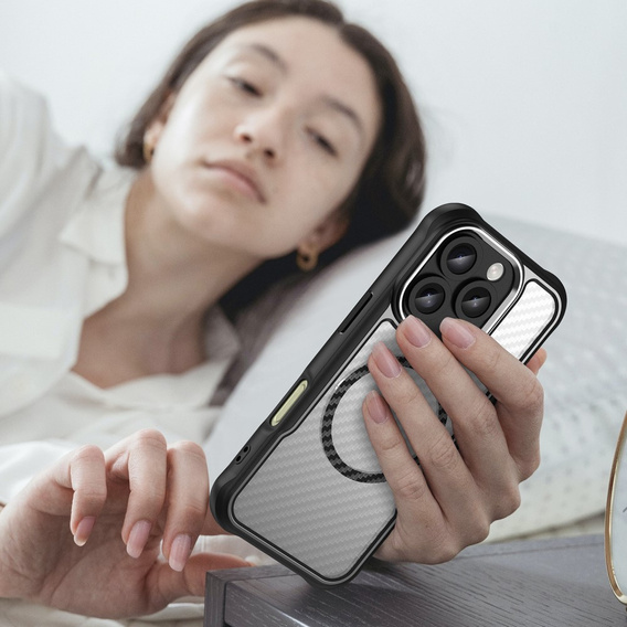 Puzdro pre iPhone 16 Pro, Fusion Hybrid Carbon, pre MagSafe, čierne
