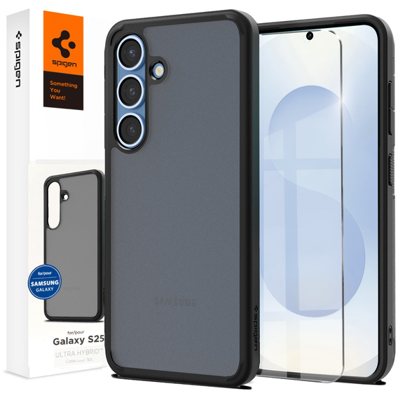 Puzdro Spigen pre Samsung Galaxy S25, Ultra Hybrid, čierna / matná + tvrdené sklo 9H