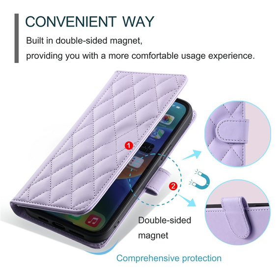 Puzdro s chlopňou pre Samsung Galaxy S25 FE, Rhombus Crossbody Leather, fialové
