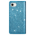 Flipové puzdro na iPhone 16E, Card Slot Glittery, modré