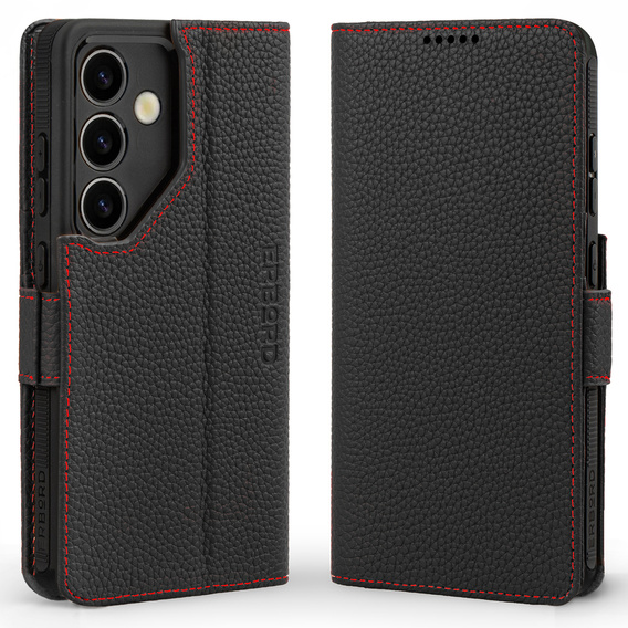 Kožené puzdro pre Samsung Galaxy S24, ERBORD LeatherWallet, čierne