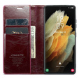 CASEME flipové puzdro pre Samsung Galaxy S21 Ultra 5G, Waxy Textured, červené