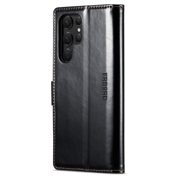 Klapkové puzdro pre Samsung Galaxy S23 Ultra, ERBORD Waxy Wallet, čierne