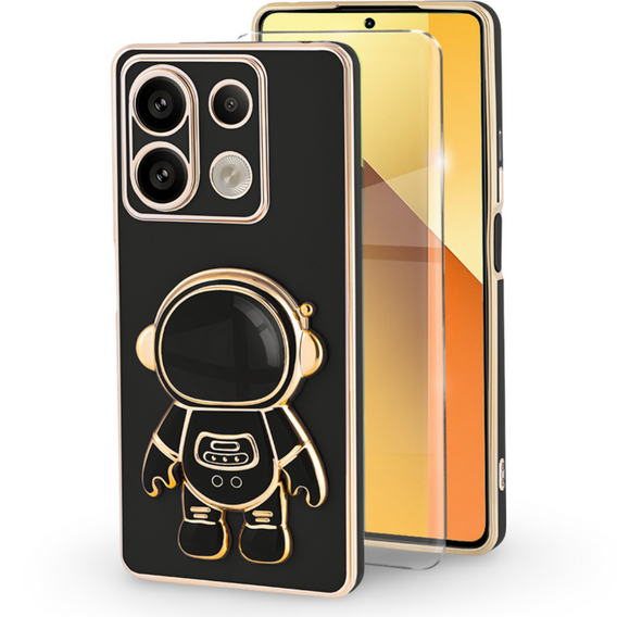 Puzdro pre Xiaomi Redmi Note 13 5G, Astronaut, čierne + tvrdené sklo 9H