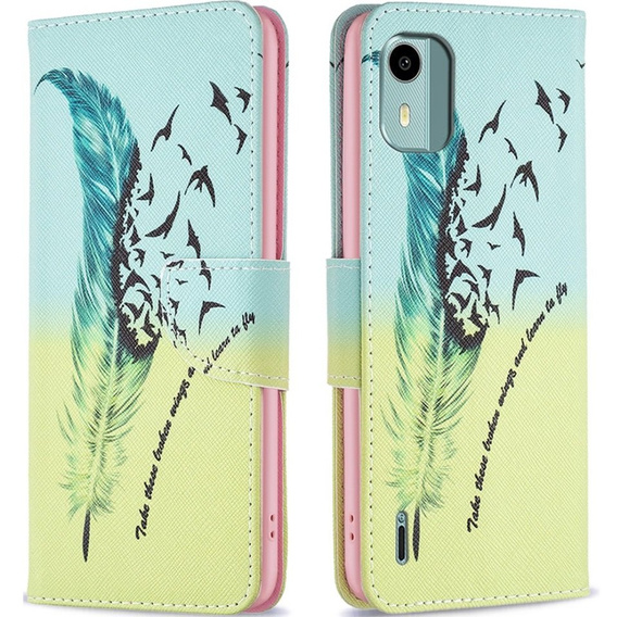 Klapkové puzdro pre Nokia C12 4G, Wallet, feather, modré