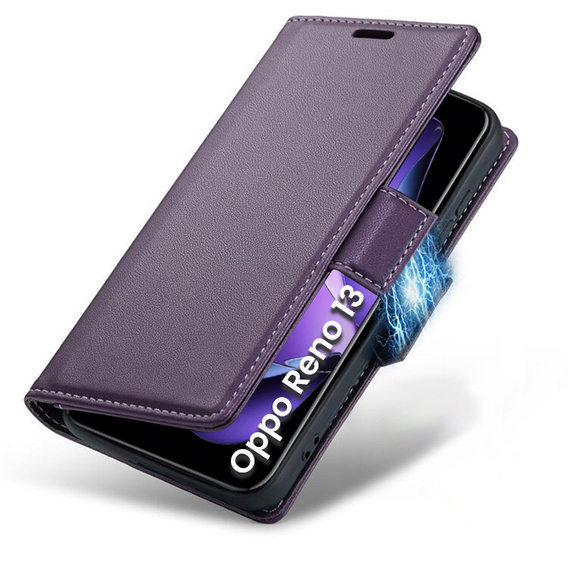 Puzdro pre Oppo Reno 13, ERBORD Glossy Litchi, flipová peňaženka, fialové
