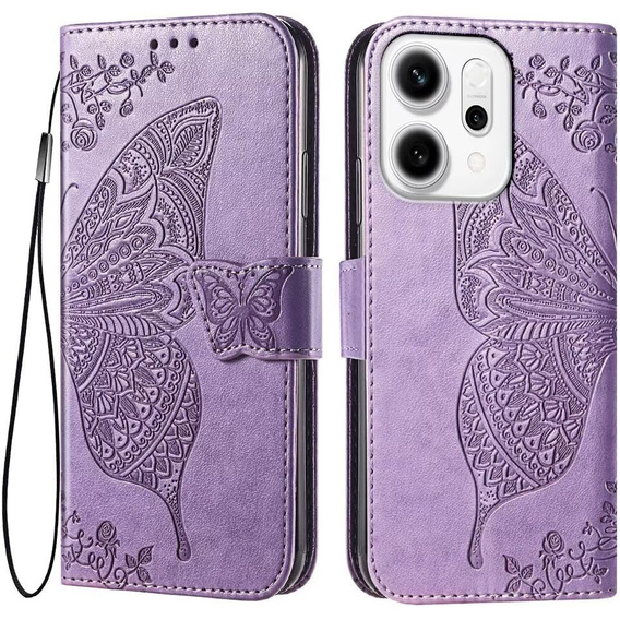 Klopové puzdro pre Oppo Reno 14, Butterfly, peňaženka, fialové