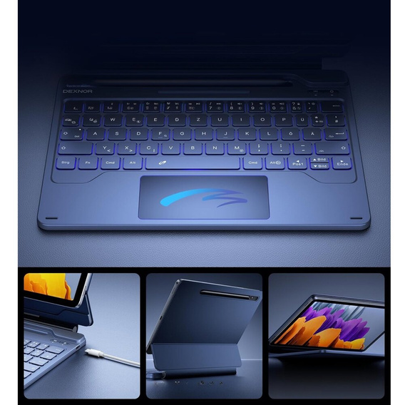 Puzdro s klávesnicou pre Samsung Galaxy Tab S10 Lite / S10 FE / S9 FE / S9, Dexnor Magnetic Keyboard Touchpad, modré