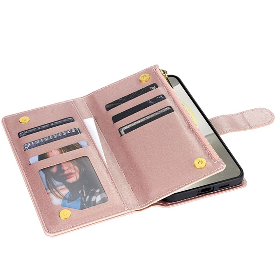 Puzdro s chlopňou pre Samsung Galaxy S25 Edge, Rhombus Crossbody Leather, ružové rose gold