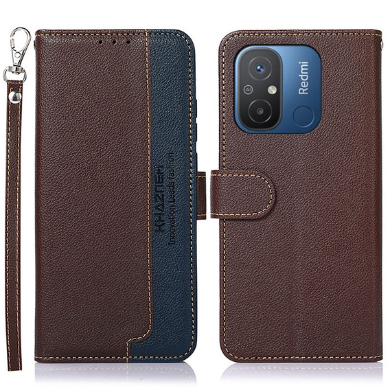 Klapkové puzdro pre Xiaomi Redmi 12C, KHAZNEH RFID, hnedé / modré