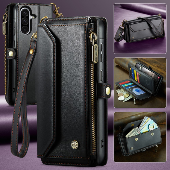 Puzdro CASEME pre Samsung Galaxy A56 5G, RFID Leather Wallet, s popruhom cez rameno, čierne