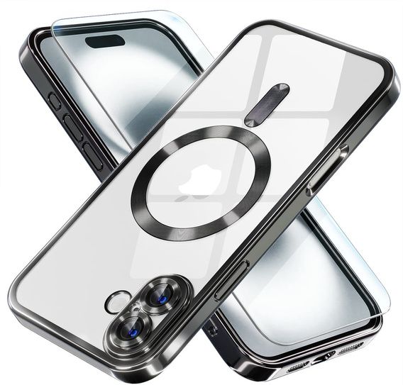 Puzdro pre iPhone 16 Plus, Electro MagSafe, čierne + sklo na displej