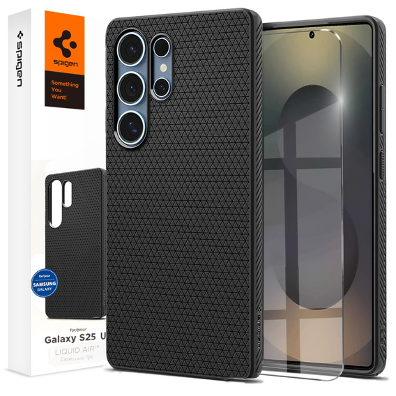 Puzdro Spigen pre Samsung Galaxy S25 Ultra, Liquid Air, čierne + tvrdené sklo 9H