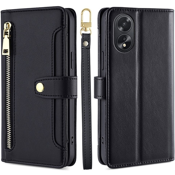 Klapkové puzdro pre Oppo A38 / A18 4G, Wallet Zipper Pocket, čierne