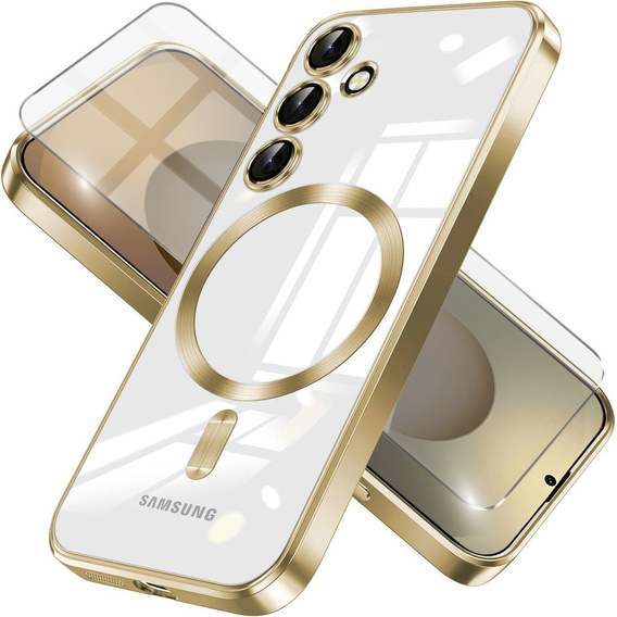 Puzdro pre Samsung Galaxy S25+ Plus, Electro MagSafe, zlaté + sklo na displej
