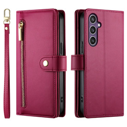 Klapkové puzdro pre Samsung Galaxy S25, Wallet Zipper Pocket, červené