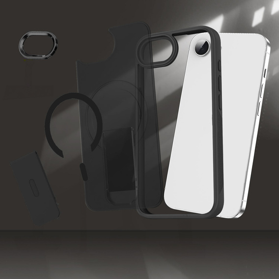 Puzdro pre Iphone 16E, Kickstand Matt Case, pre MagSafe, čierne