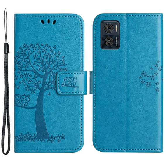 Klapkové puzdro pre Motorola Moto E22 / E22i, Wallet, tree i sowy, modré