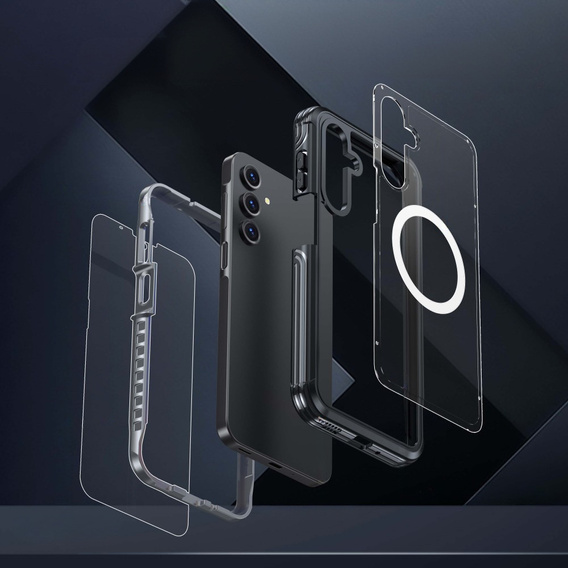Puzdro pre Samsung Galaxy A16, Shockproof, so sklom, pre MagSafe, čierne