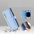 Klapkové puzdro pre iPhone 14 Pro, Wallet Zipper Pocket, modré