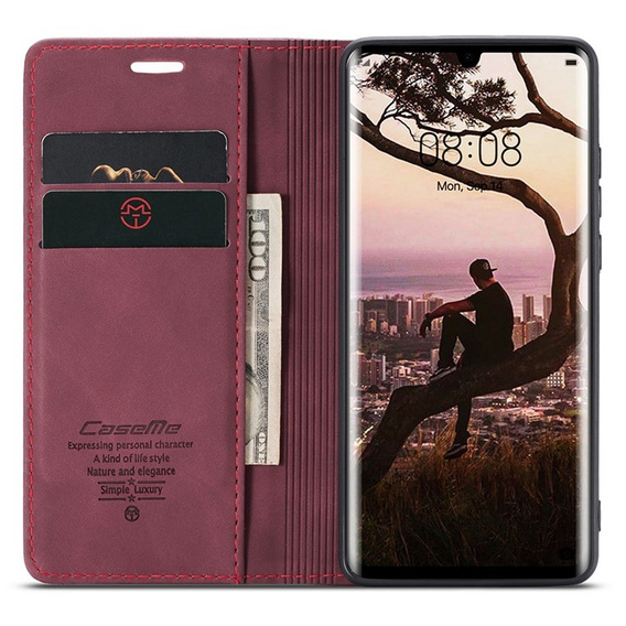 CASEME puzdro pre Huawei P30 Pro, Leather Wallet Case, bordové