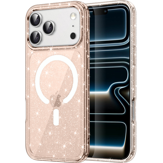 Puzdro pre iPhone 17 Pro, pre MagSafe, trblietavé, transparentné zlaté